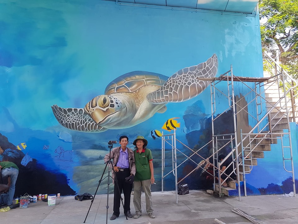 Vẽ bức tranh tường khu phố Nha Trang - VẼ CẦU VƯỢT BIỂN TP NHA TRANG